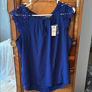 Express Royal Blue lace Embellished Sleeveless Blouse